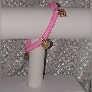 Pink Clay Bead Charm Bracelet